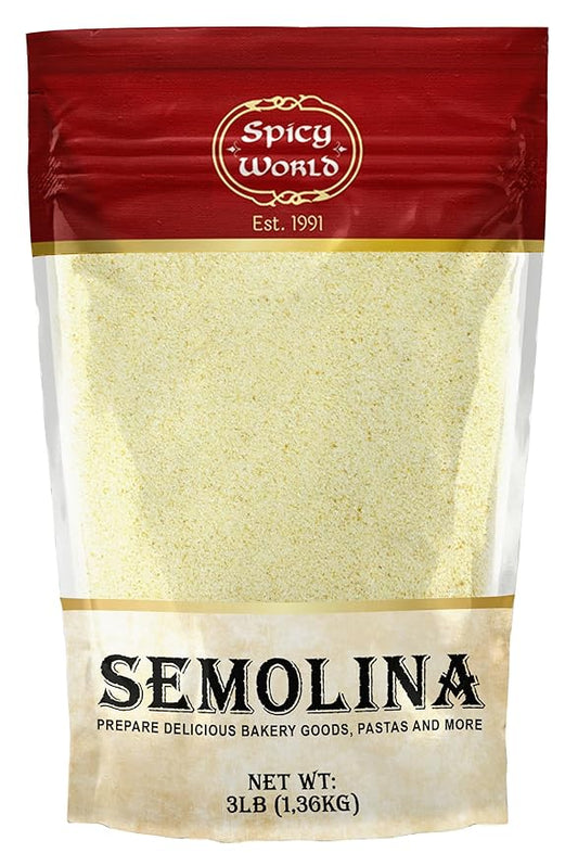 Spicy World Semolina Flour 3 LB (48 Ounce) | USA Grown Semolina for Pizza, for Pasta, and Bread Making | Fine Ground, Bulk