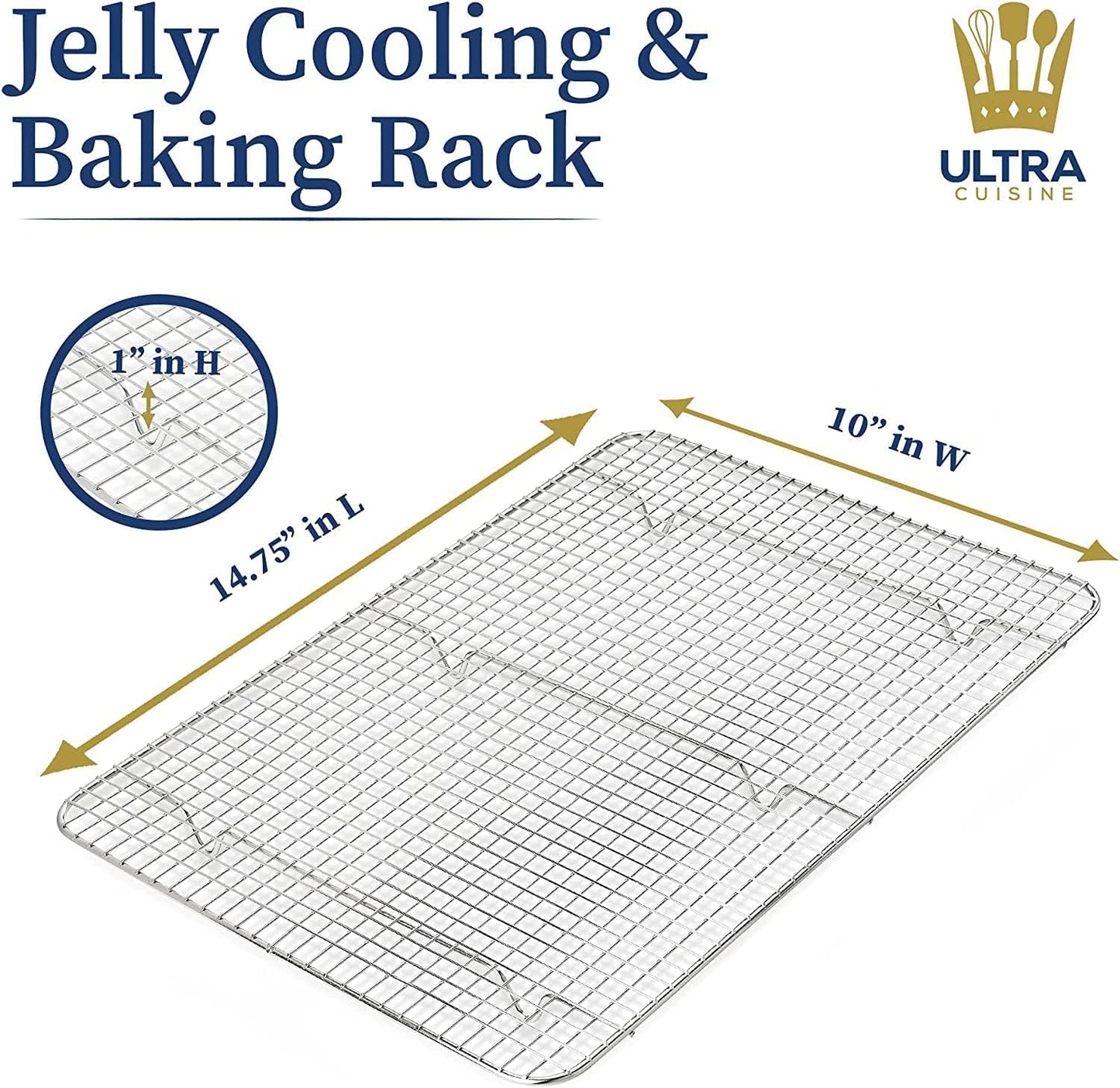 Heavy Duty 100% Stainless Steel Cooling Rack for Cooking and Baking - Baking Rack &amp; Wire Cooling Rack - Fits Quarter and Jelly Roll Sheet Pans - 8.5''x12''' and 10''x14.75''