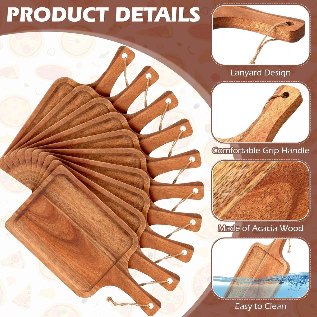 Tanlade 16 Pcs Acacia Wood Cutting Boards, 12x6 Inch, Rounded Rectangle | Charcuterie Platter Bulk Decorative Pizza Bread Cheese Fruit Serving Tray Chopping Boards for Kitchen Counter Table Christmas