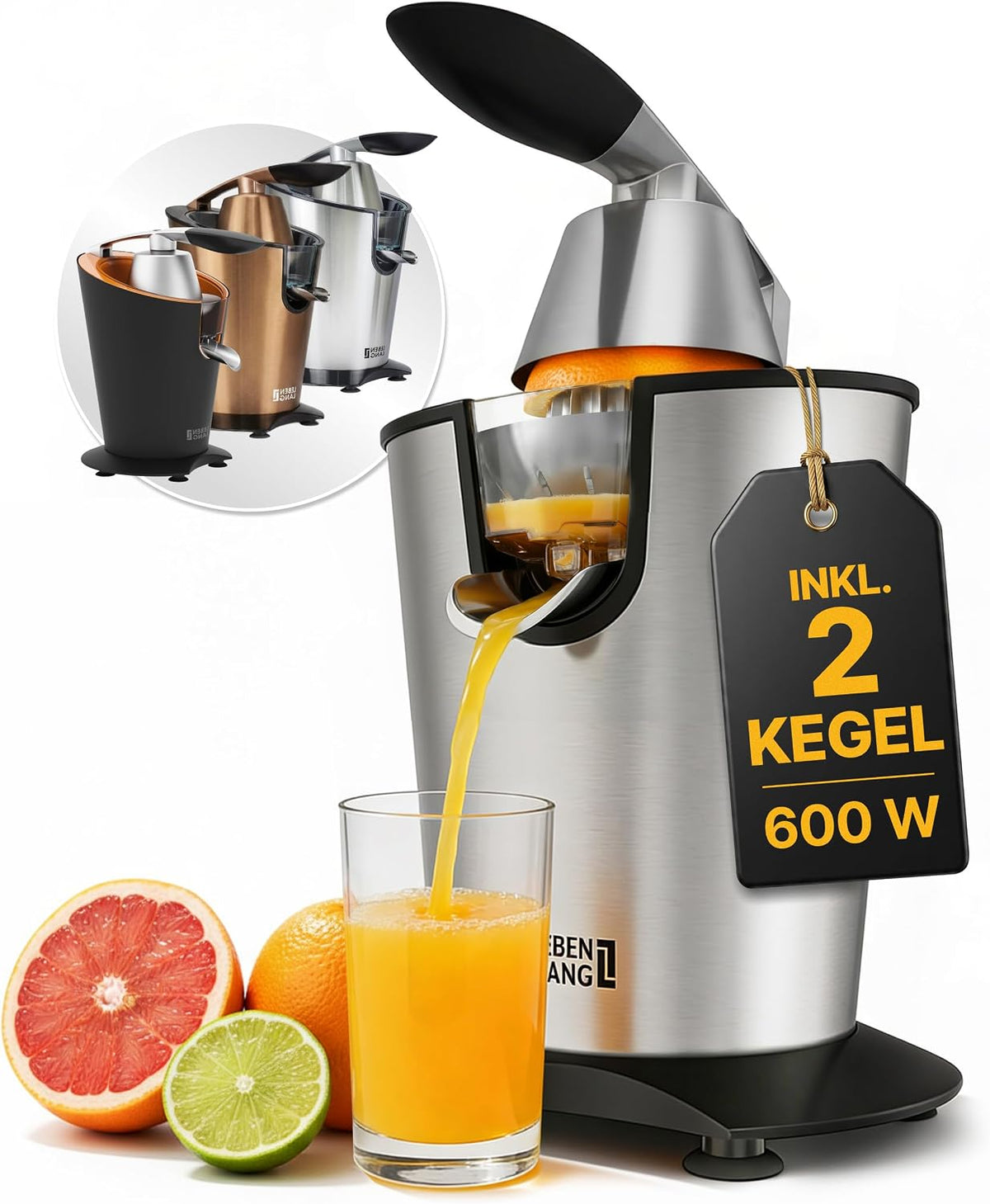 Electric citrus juicer with high juice yield | Orange juicer squeezer 200W + 2 cones I Exprimidor de limones electrico Small juicers machine mini for citrus lemon Esprimidoras naranjas jugo