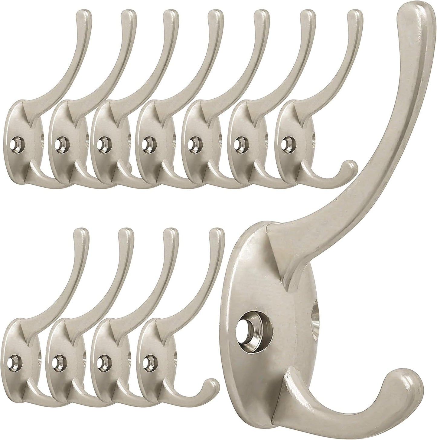 IBosins 12 Pack Silver Coat Hooks Wall Mounted with 24 Screws Retro Double Hooks Utility Silver Hook
