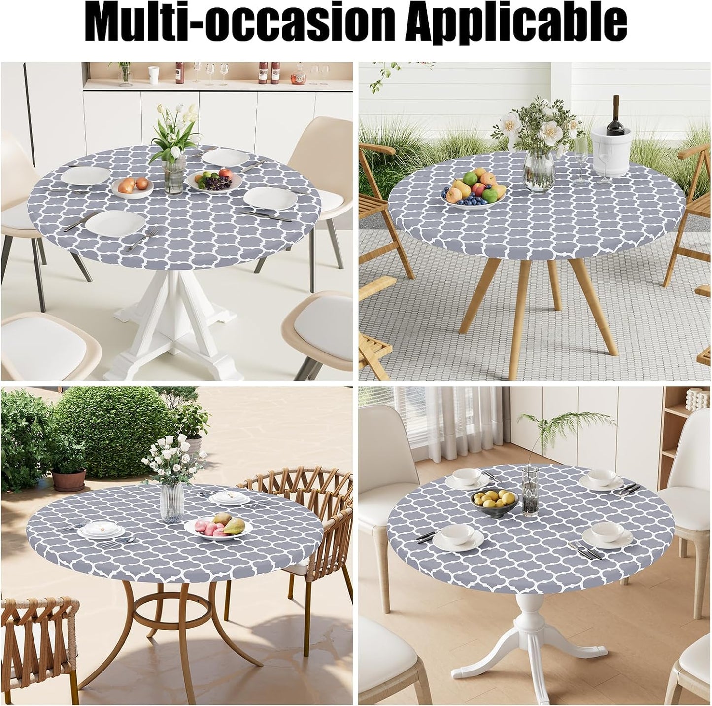 Smiry Round Picnic Tablecloth, Waterproof Elastic Fitted Table Covers for 45" - 56" Tables, Wipeable Flannel Backed Viny