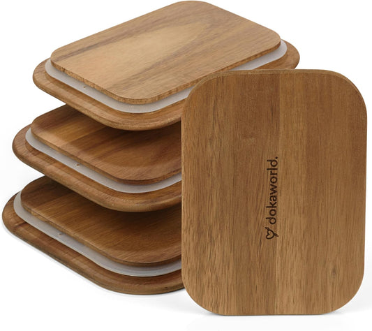 Natural Acacia Lids Set for Food Storage Glass Containers (4pcs) - Lids are compatible with all Glass Food Storage
