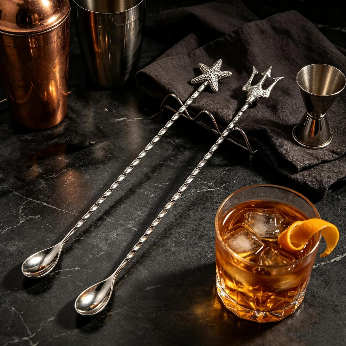 Homestia 2pcs Bar Spoon Set, 12'' Stainless Steel Cocktail Spoon, | Stainless Steel Long Spiral Spoon Bar Stirrer for Mixing &amp; Layering Drinks in Tall Cups &amp; Shakers - Dirty Soda Bar Supplies