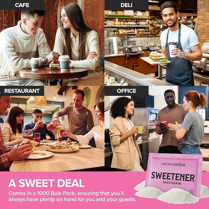 Zero Calorie Sweetener Packets (1000 Count) Pink Saccharin Sugar Substitute – Kosher Certified by Star-K, Artificial Sweetener for Coffee, Tea, and Everyday Use