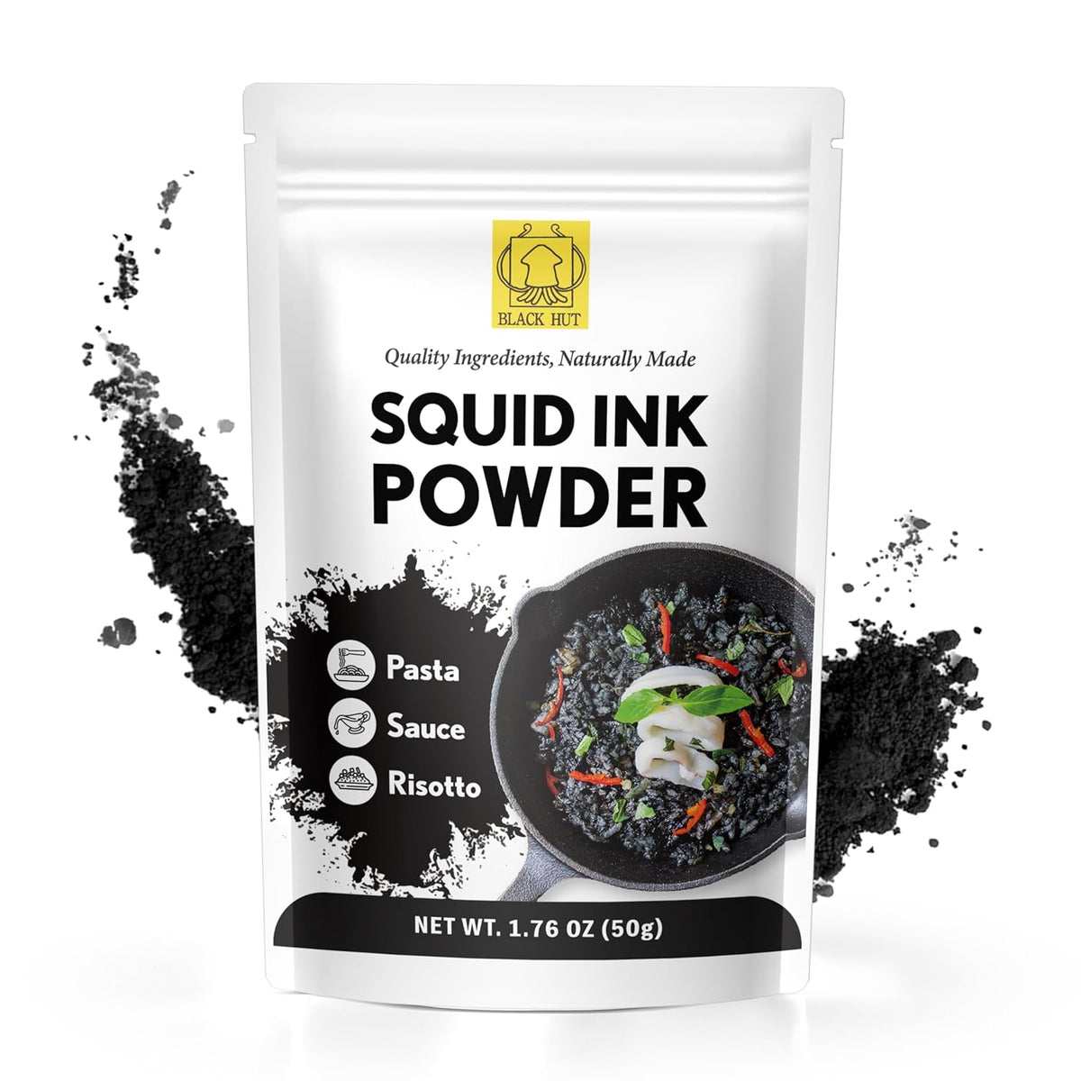 Black Hut Squid Ink Powder for Cooking, Black Food Coloring, 1.76oz, 1 Pack | Coloring Powder for Rice Noodles Pasta Spaghetti Risotto, Squid Ink for Cooking, Halal Certificate
