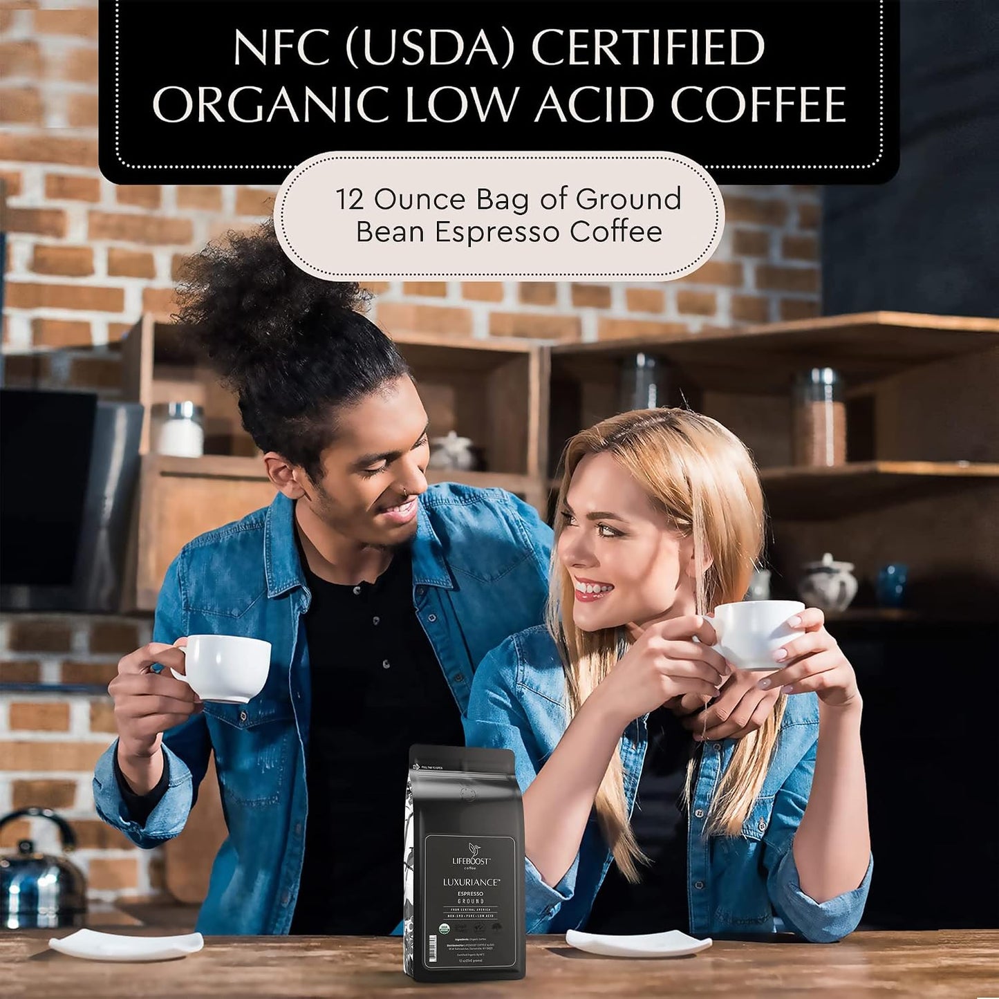 Lifeboost Organic Espresso Ground Coffee - Non-GMO Low Acid Single Origin USDA Shade Grown Organic Espresso Coffee - Third Party Tested For Mycotoxins &amp; Pesticides 12oz Bag