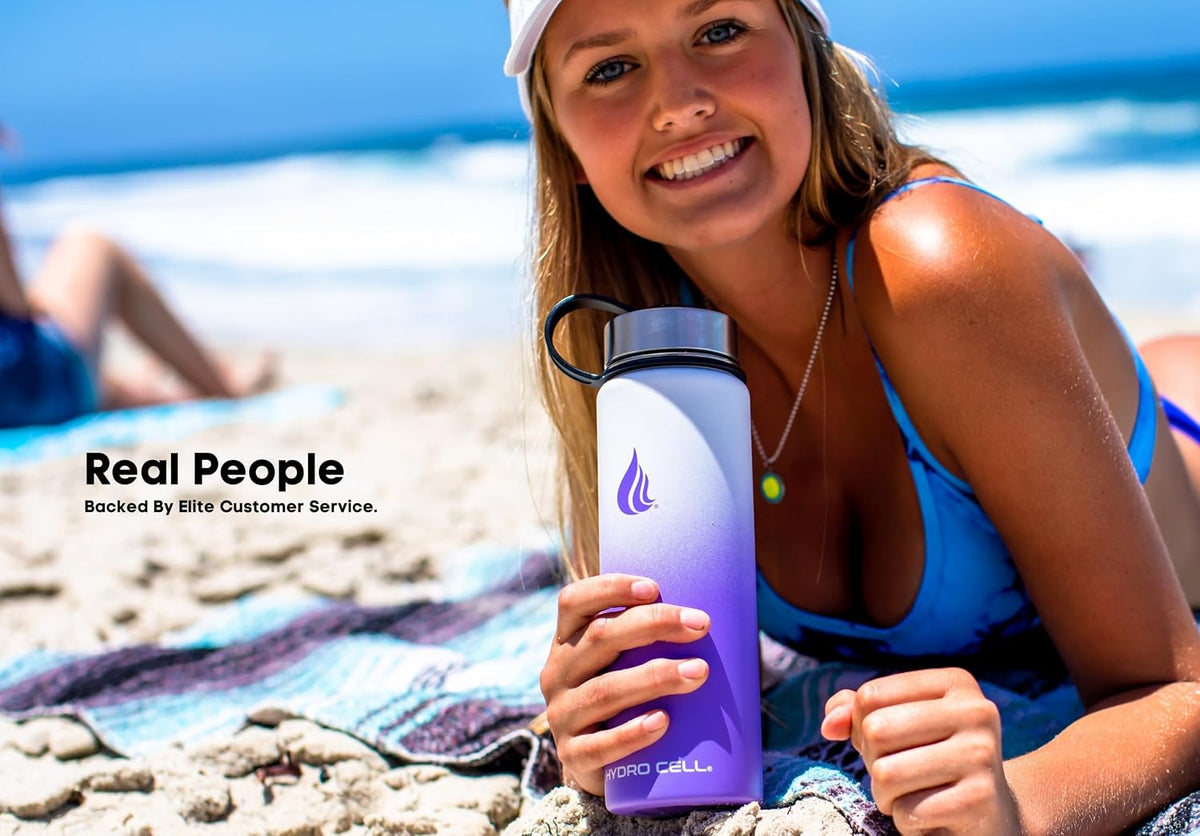 HYDRO CELL Stainless Steel Insulated Water Bottle with Straw - For Cold &amp; Hot Drinks - Metal Vacuum Flask with Screw Cap and Modern Leakproof Sport Thermos for Adults (Lavender/White 24oz)