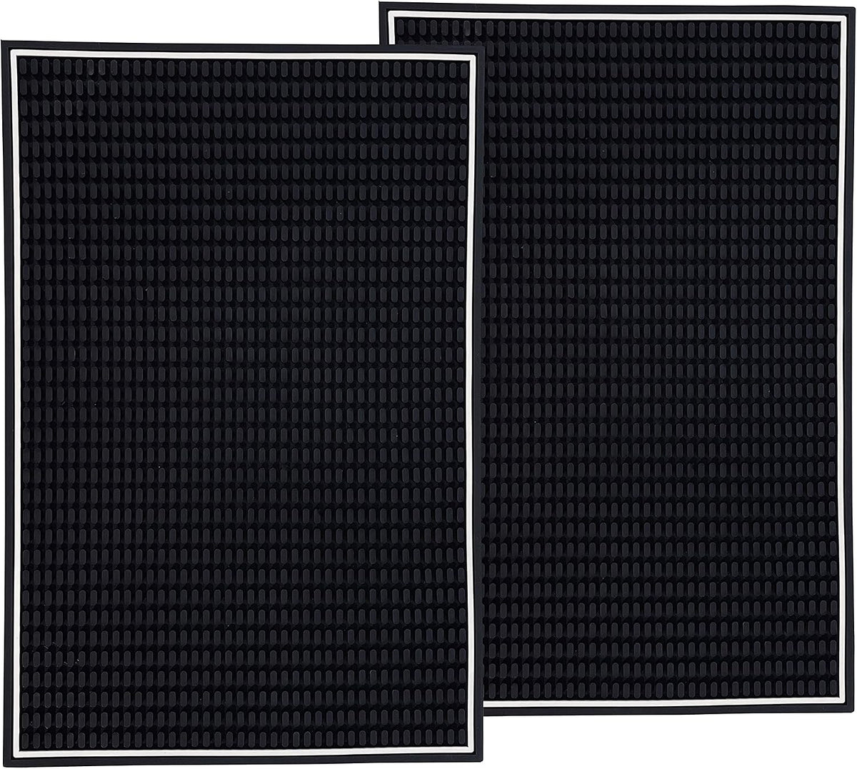 Highball &amp; Chaser Premium Bar Mat 18in x 12in 1cm Thick Durable and Stylish Service Bar Mat for Spills, Coffee, Bars, Restaurants and Counter Top Dish Drying Mat, Glass Drying Mat (2 Pack Black)
