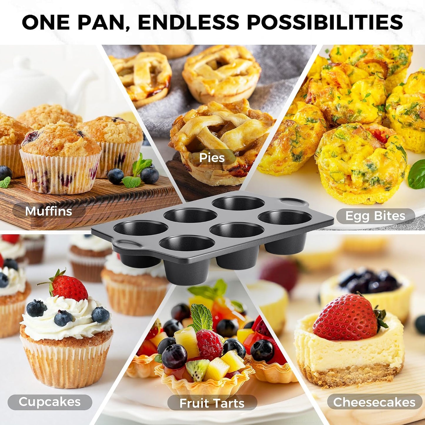 Nonstick Jumbo Muffin Pan, 2 Pack Large Cupcake Tin with 120pcs Muffin Liners, Cup Cake Tray for Baking, 3.5dia, 6 Cup, Premium, Extra Thick