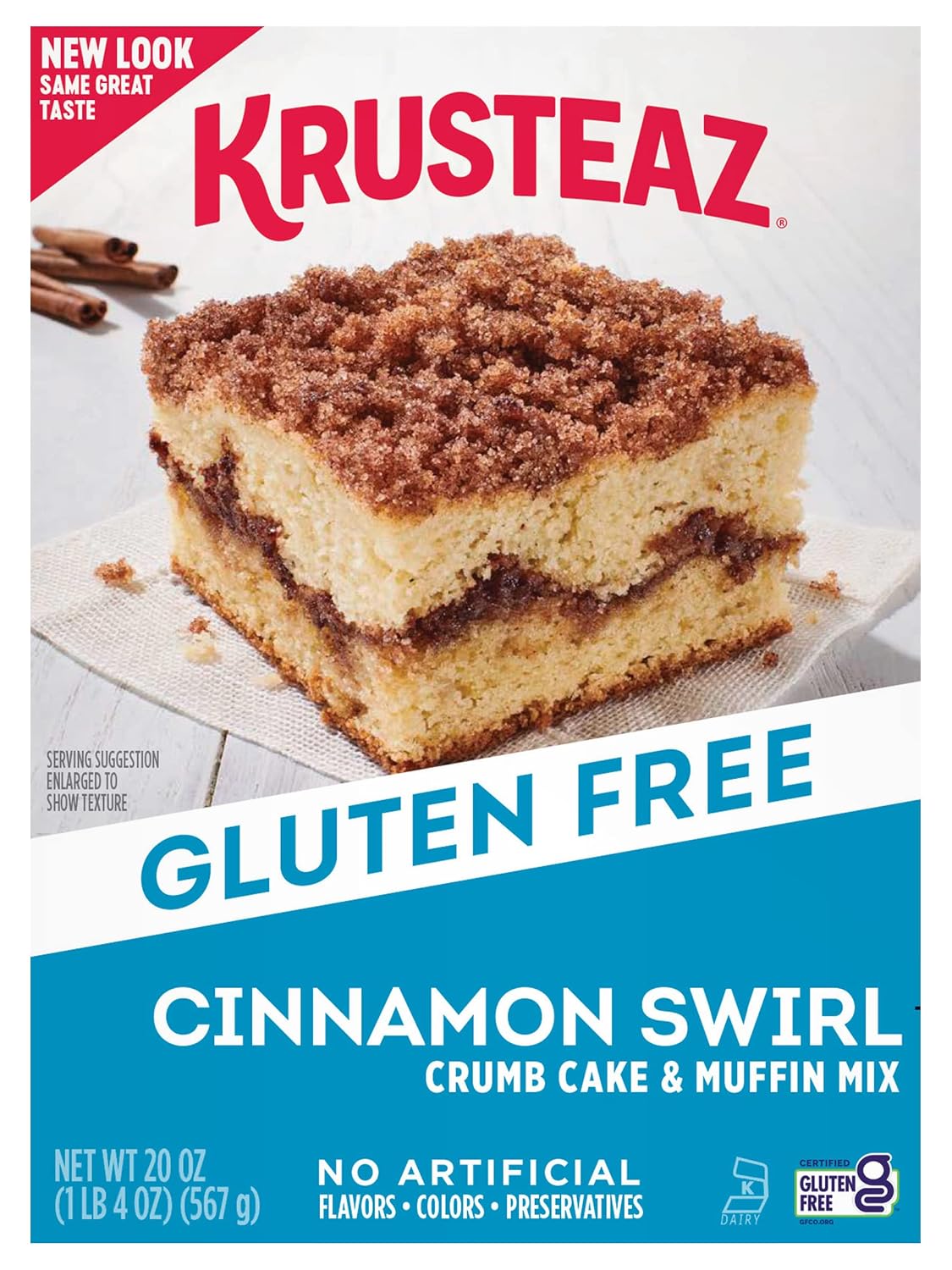 Krusteaz Gluten Free Baking Mix, Cinnamon Swirl Crumb Cake &amp; Muffin Mix, Gluten Free with No Artificial Flavors, Colors or Preservatives, 20 Ounce (Pack of 3)
