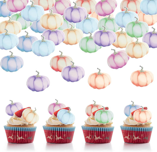 40Pcs Edible Pumpkin Cupcake Toppers Autumn Thanksgiving Theme Party Wafer Paper Color Pumpkin Cupcake Toppers Baby Gender