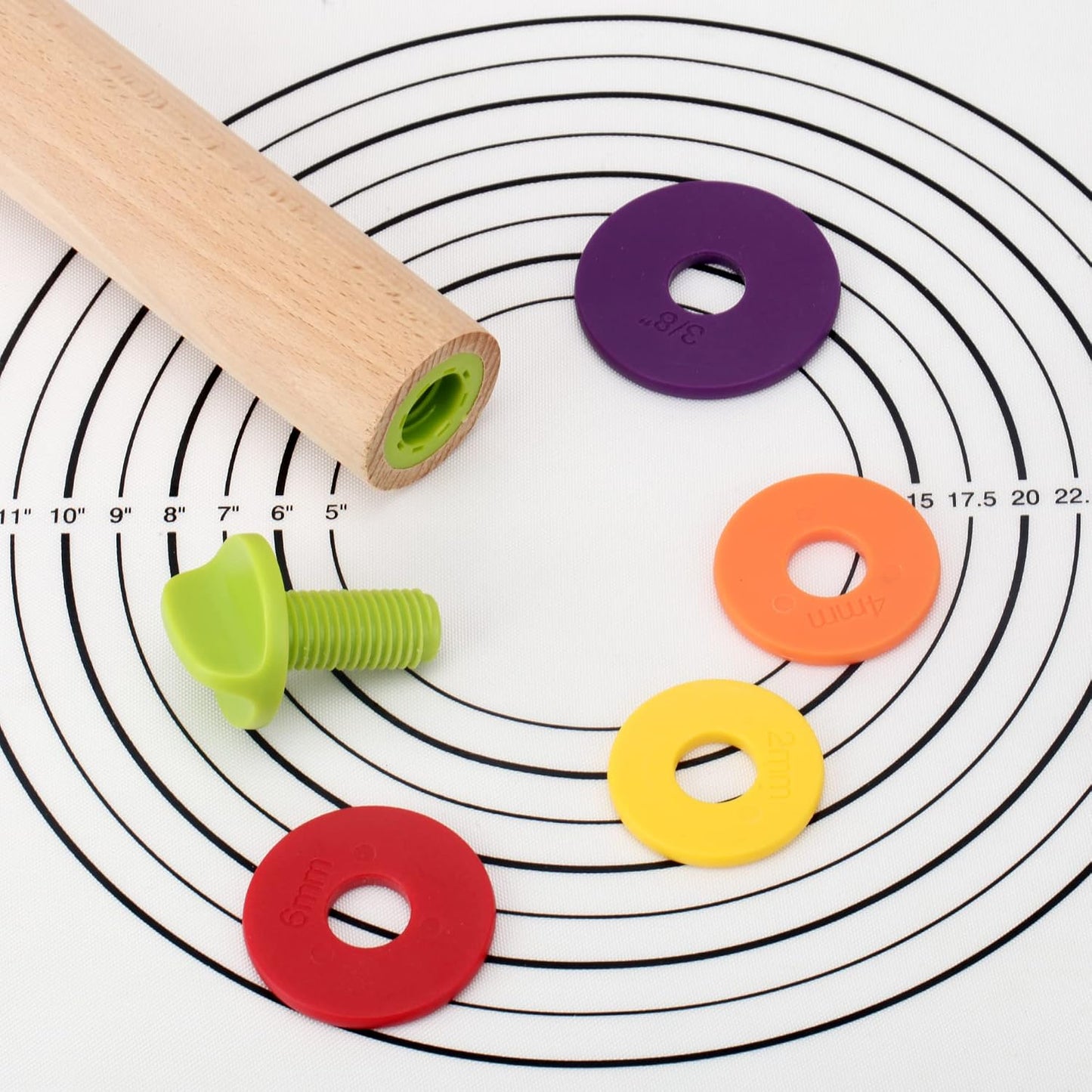 Rolling Pin with Thickness Rings,13.6''Dough Roller&amp;Stand Fits Baking Dough