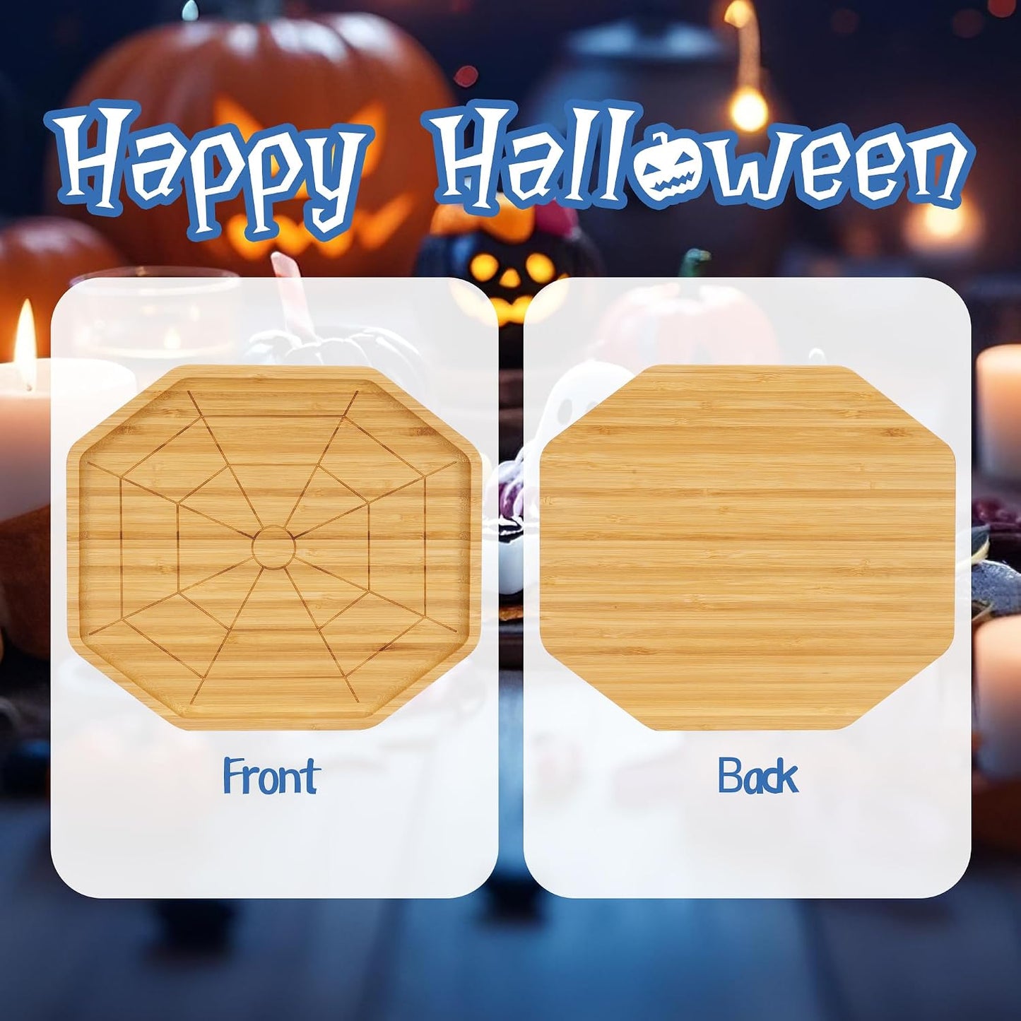 TJ POP Bamboo Serving Tray - Octagon Spider Web Design Snack Dessert Platter for Candy, Cheese, Natural Wood Appetizer Tray Charcuterie Board for Party, Home Decor &amp; Food Display (10” x 9”)