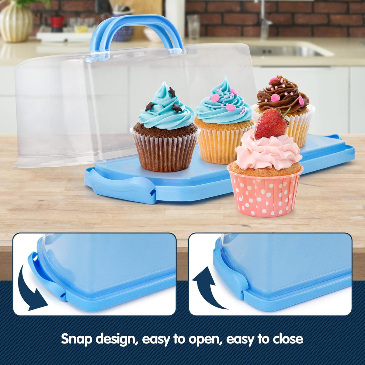 2-Pack Plastic Rectangular Bread Box with Clear Lid, Loaf Cake Keeper, Portable Bread Keeper Storage Container with Handle (Blue)