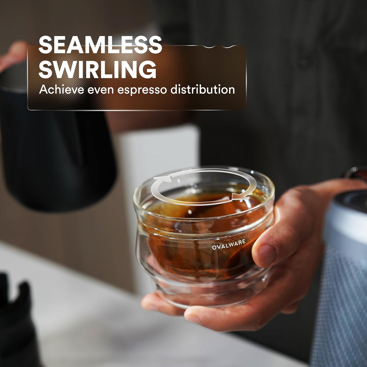 ovalware Double Wall Latte Art Cups 8.5oz/250ml | Set of 2, Wide Rim | Palm-Sized Borosilicate Build Keeps Beverages Hot or Iced | Ideal for Cappuccino &amp; Specialty Brewing | Clear