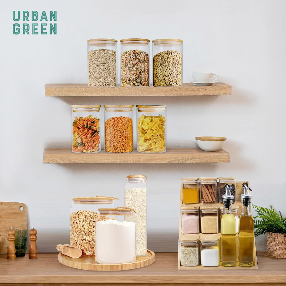 Glass Jars with Airtight Lids, Airtight Glass Canisters with Locking Lids, (Bamboo-20oz-30oz)