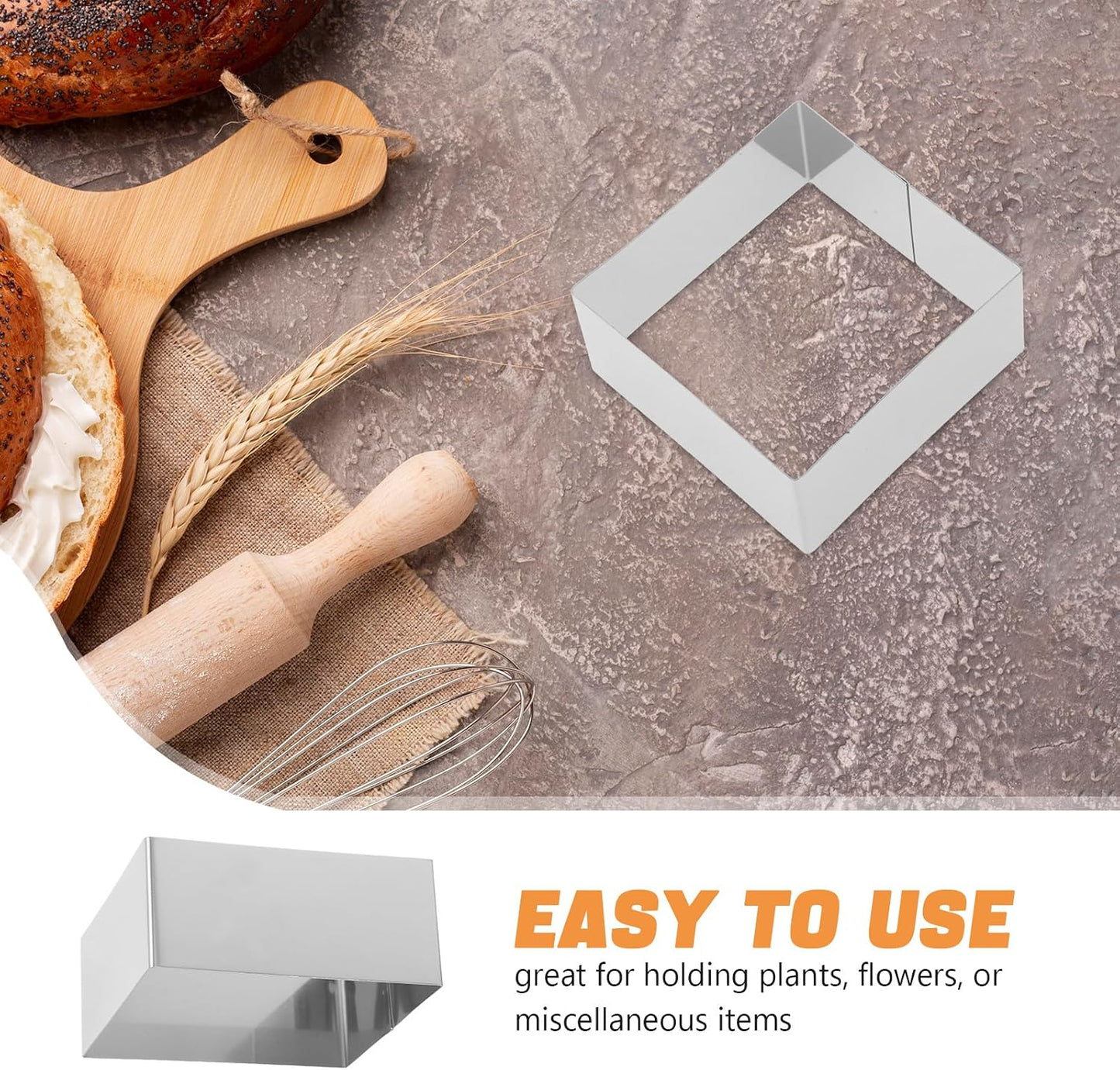 Alipis Stainless Steel Square Cake Ring 3.66 Inch Pastry Mould Baking Tool for Diy Cake Cookie Dough Fondant Bread Sandwiches and Cheese Cutting