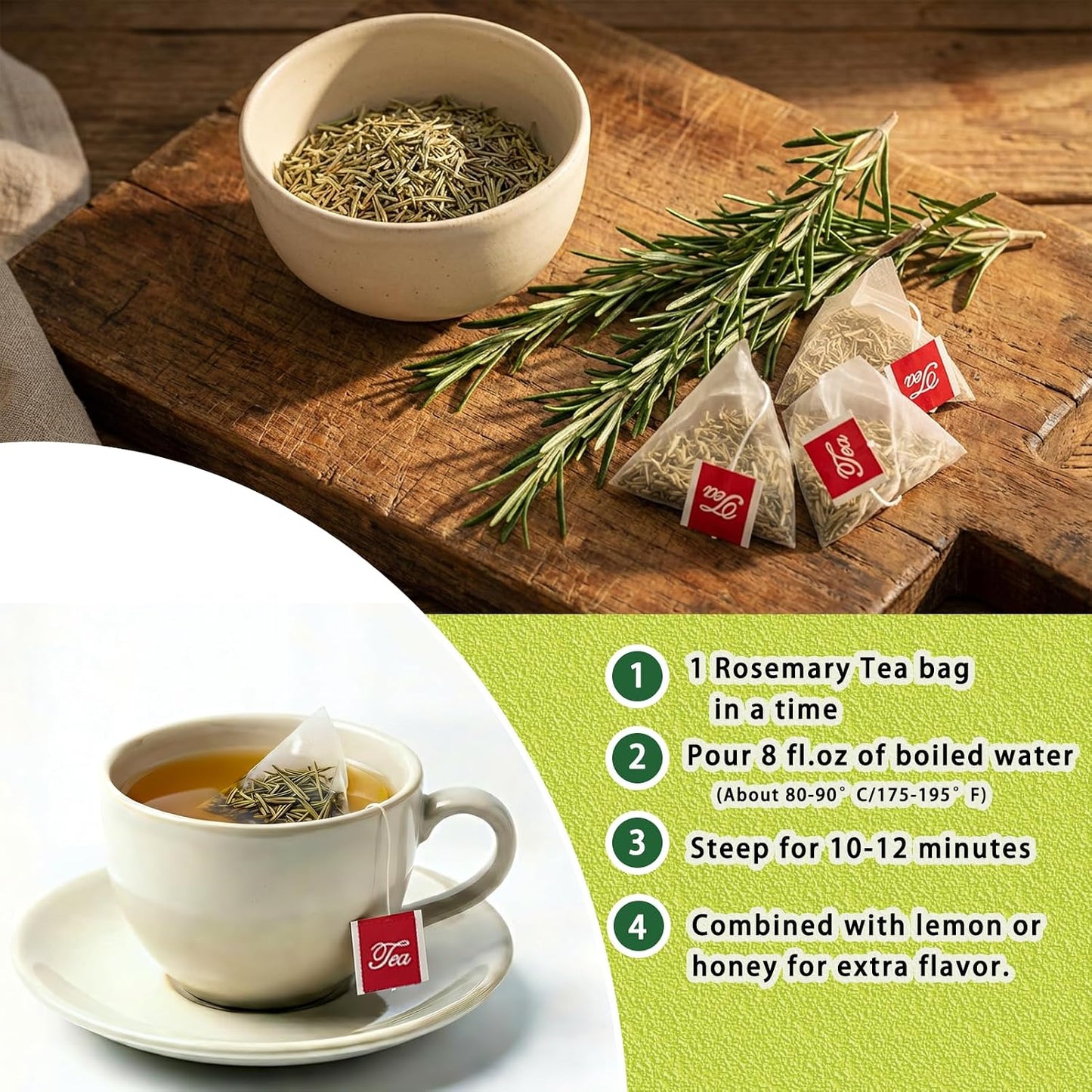 Samcci Rosemary Tea Bags, 40 Count, Pure Dried Rosemary Leaves Herbal Tea | Te De Romero,Distinct Flavor &amp; Support Digestion, No Additives, Non-GMO, Caffeine-Free, Resealable Pouch