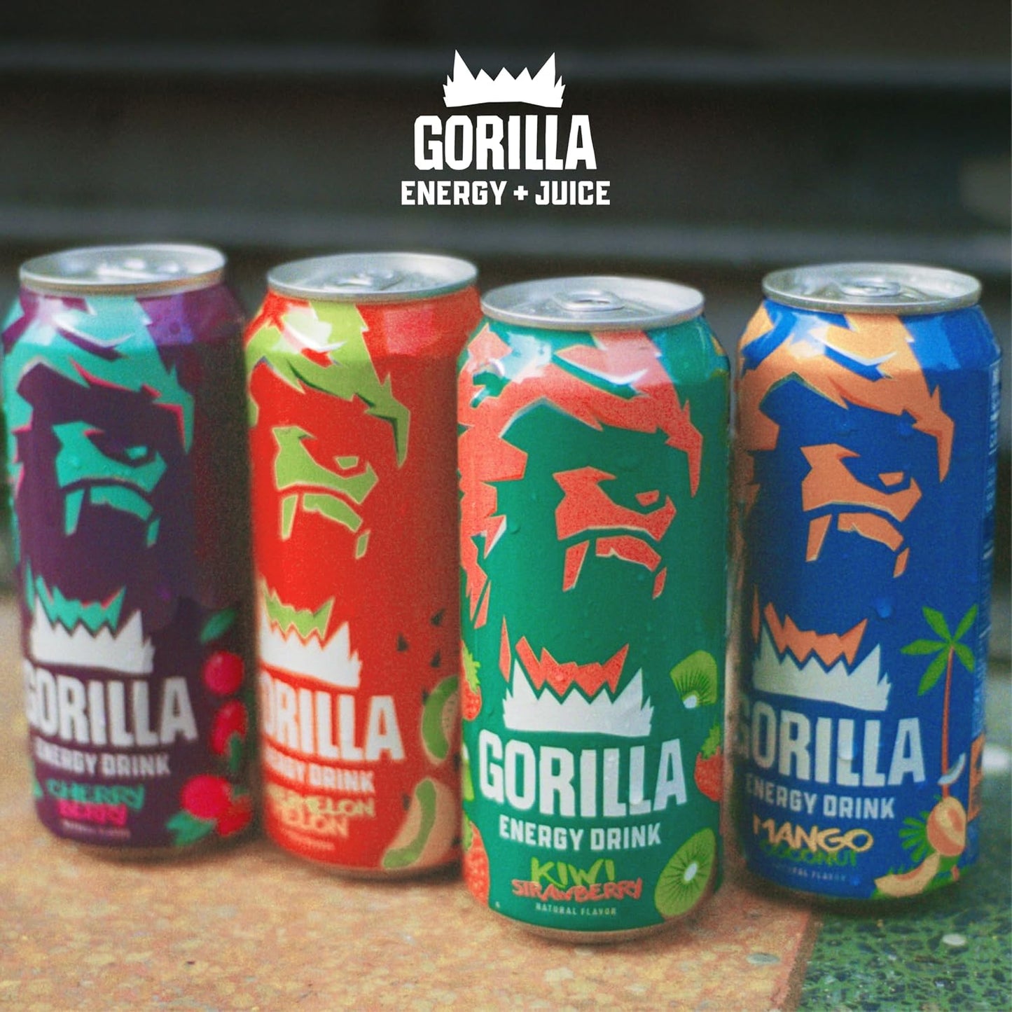 Gorilla Energy Drink, Watermelon Melon, 200mg Natural Caffeine, Real Fruit Juice Squeezed &amp; Concentrated, L-Theanine, Taurine, Ginseng, Acetyl L-Carnitine, No Added Sugar and No Artificial Colors, 12 Pack