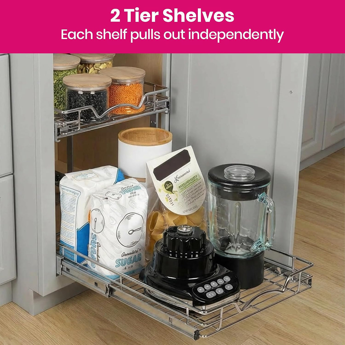 2-Tier Pull-Out Cabinet Organizer for Kitchen, 17" W x 21”D x 16.5" H