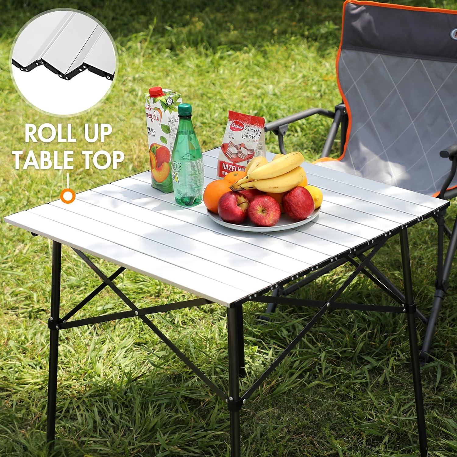 Portal Lightweight Aluminum Folding Square Table Roll Up Top 4 People Table | Portable Outdoor Design; Durable Construct