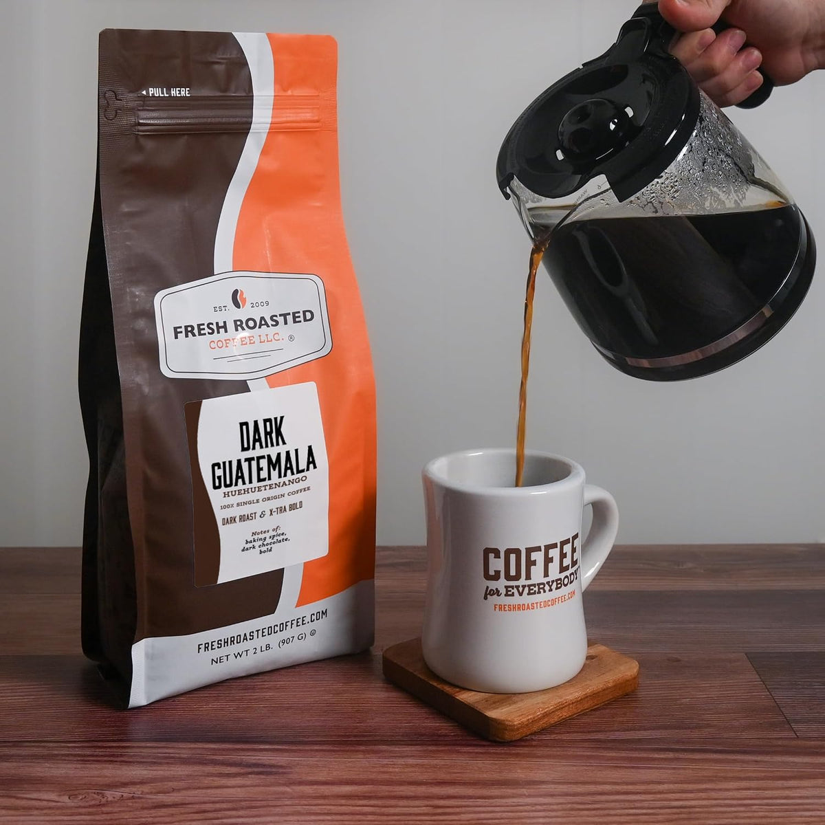 Fresh Roasted Coffee, Dark Guatemala Huehuetenango Whole Bean Coffee, Dark Roast, Single-Origin, Kosher, 2 lb (32 oz)