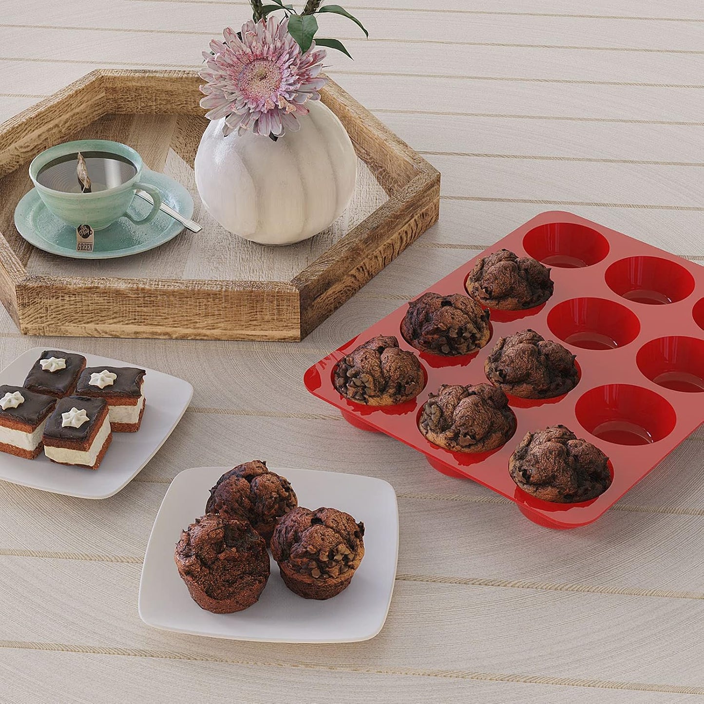 2 Pack Silicone Muffin Pans,12 Cup Nonstick Silicone Cupcake Pan