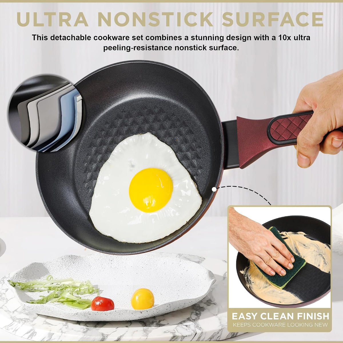 Moss & Stone 4 Piece Nonstick Cookware Set, Small Pots And Pans Set Non stick With Glass Lid, Induction Cookware, Stay Cool Handle, PTFE/PFOA, Kitchen Cookware 4-Piece with Frying Pans Set & Saucepan