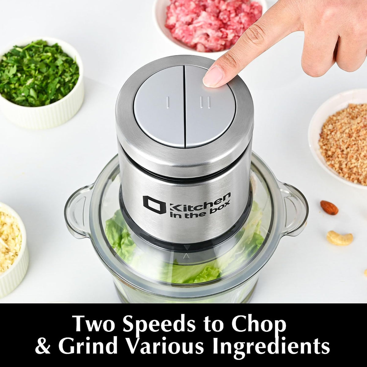 Kitchen in the box Food Processors with 400W All-Copper Motor,Small Meat Grinder & Food Chopper - Electric Vegetable Chopper with 2 8-Cups Bowls & 2 Bi-Level Blades for Meat/fish/Vegetable/Baby Food