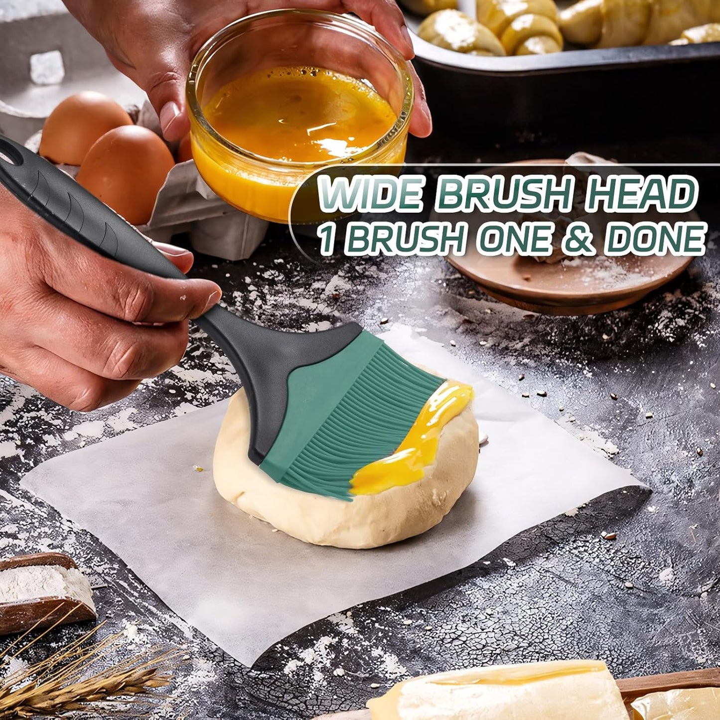Large Silicone Grill Basting Brush - 3.95inch Extra Wide Silicone Basting Brush for Grilling,Heat Resistant Brushes Spread Oil Butter Sauce for Cooking Baking BBQ,Dishwasher Safe（Green 2）