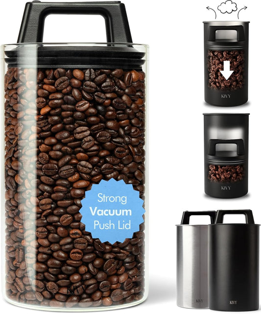KIVY Vacuum Seal Coffee Canister [AIRTIGHT] - Coffee Canister with Airtight Lid - Airtight Coffee Jar - Air Tight Coffee
