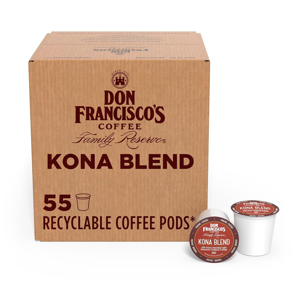 Don Francisco's Kona Blend Single Serve Coffee Pods, Medium Roast, 55ct | Compatible with Keurig Coffee Pod Brewers, 100% Arabica Coffee, Convenient Single Serve Brewing, Fresh Brew in Every Cup