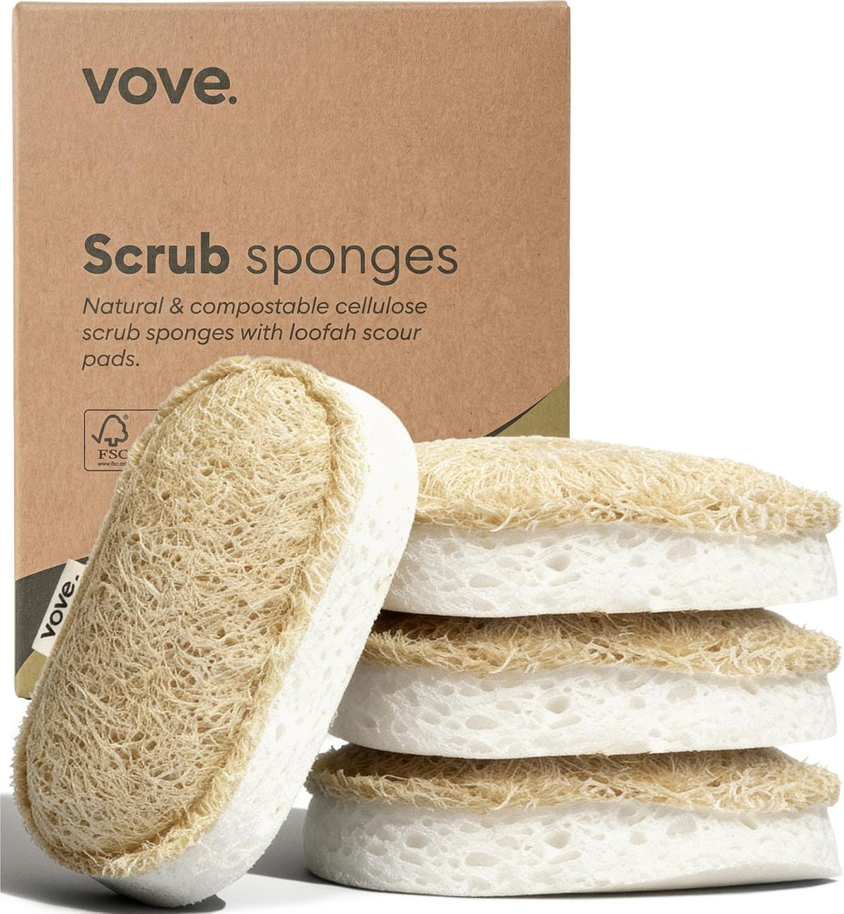 Vove Scrub Sponges 8 Pack, Natural Loofah and Cellulose with Cotton