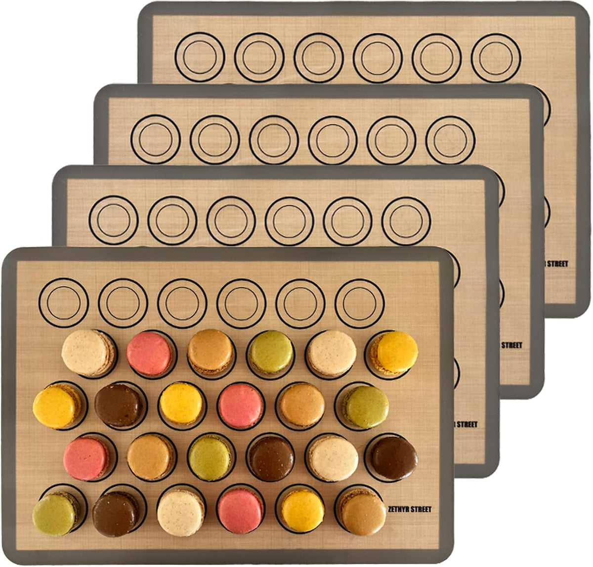 Macaron Baking Mat Silicone Non Stick, Half Sheet Reusable Pack of 4 Gray | Non-Stick Macaron Mat for Easy Baking, Heat Resistant &amp; Dishwasher Safe, Reusable &amp; Eco-Friendly, For Cookies &amp; More (11x16”)