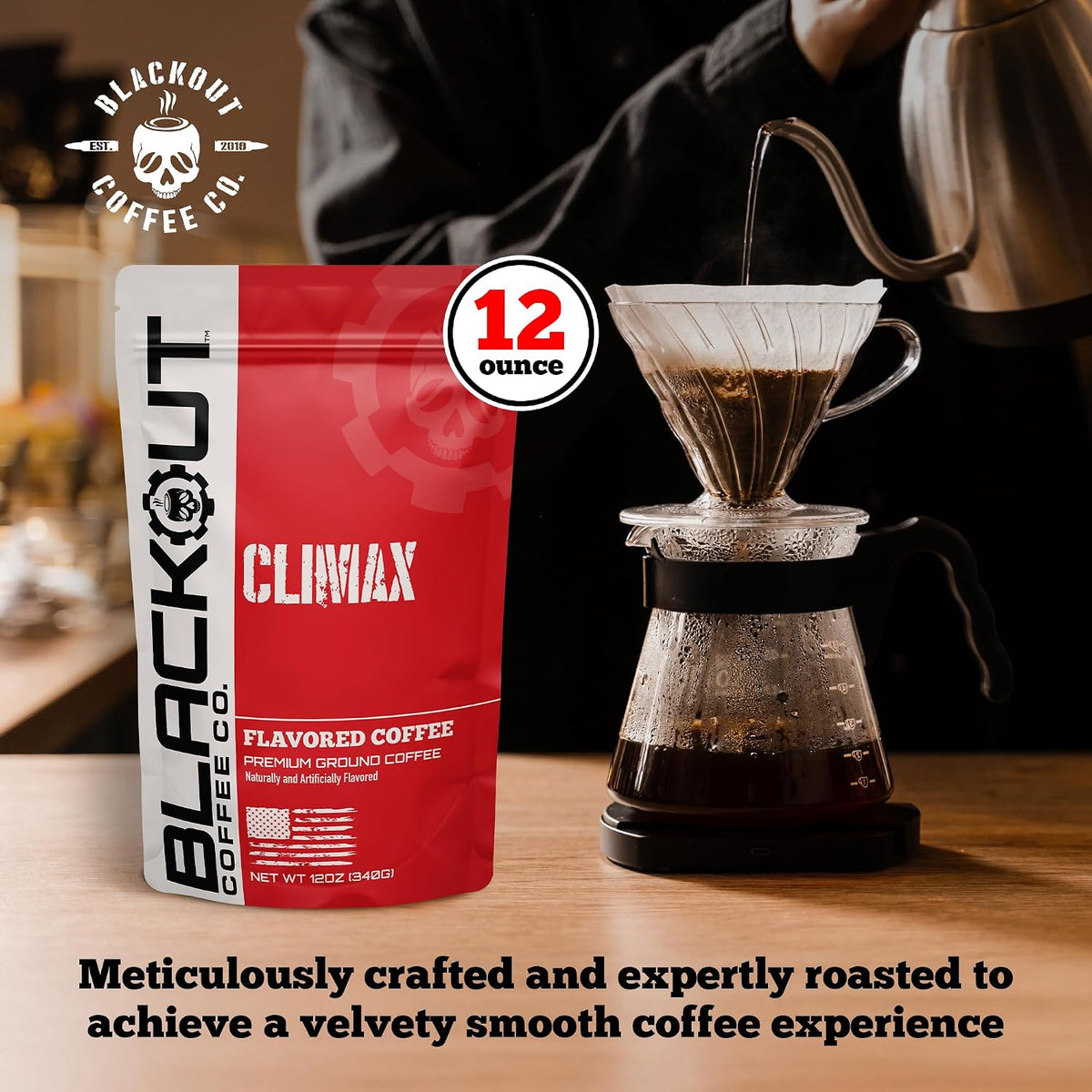 Blackout Coffee Climax Amaretto, Irish Cream &amp; Kahlua Flavored Ground Coffee – Medium Roast, Smooth Taste, Guilt-Free Indulgence – Freshly Roasted 12oz Bag.