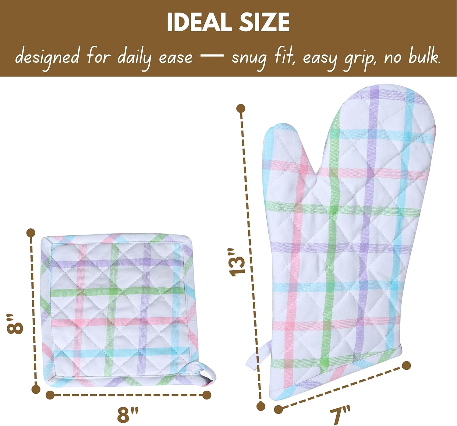 Native Fab 4 Piece Set - 2 Oven Mitts & 2 Potholders, Heat Resistant, 100% Cotton, Quilted Design, Non-Slip Grip, Ideal for