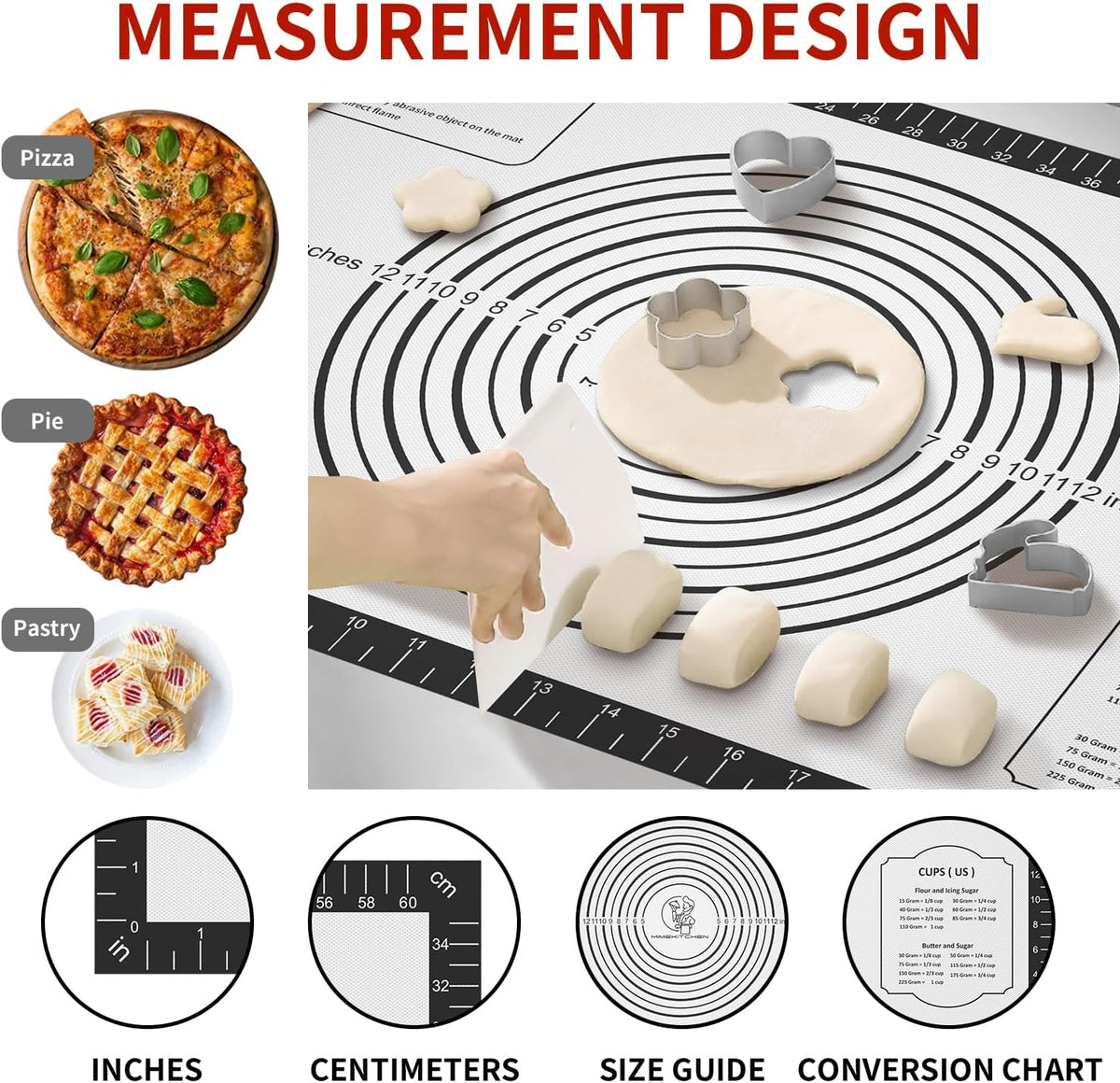 Silicone Dough Mat, Macaron Cookie Pizza Baking Mat for Oven, Non Stick Pastry Mat for Rolling Dough Non Slip, Bread Mat for Kneading, Reusable