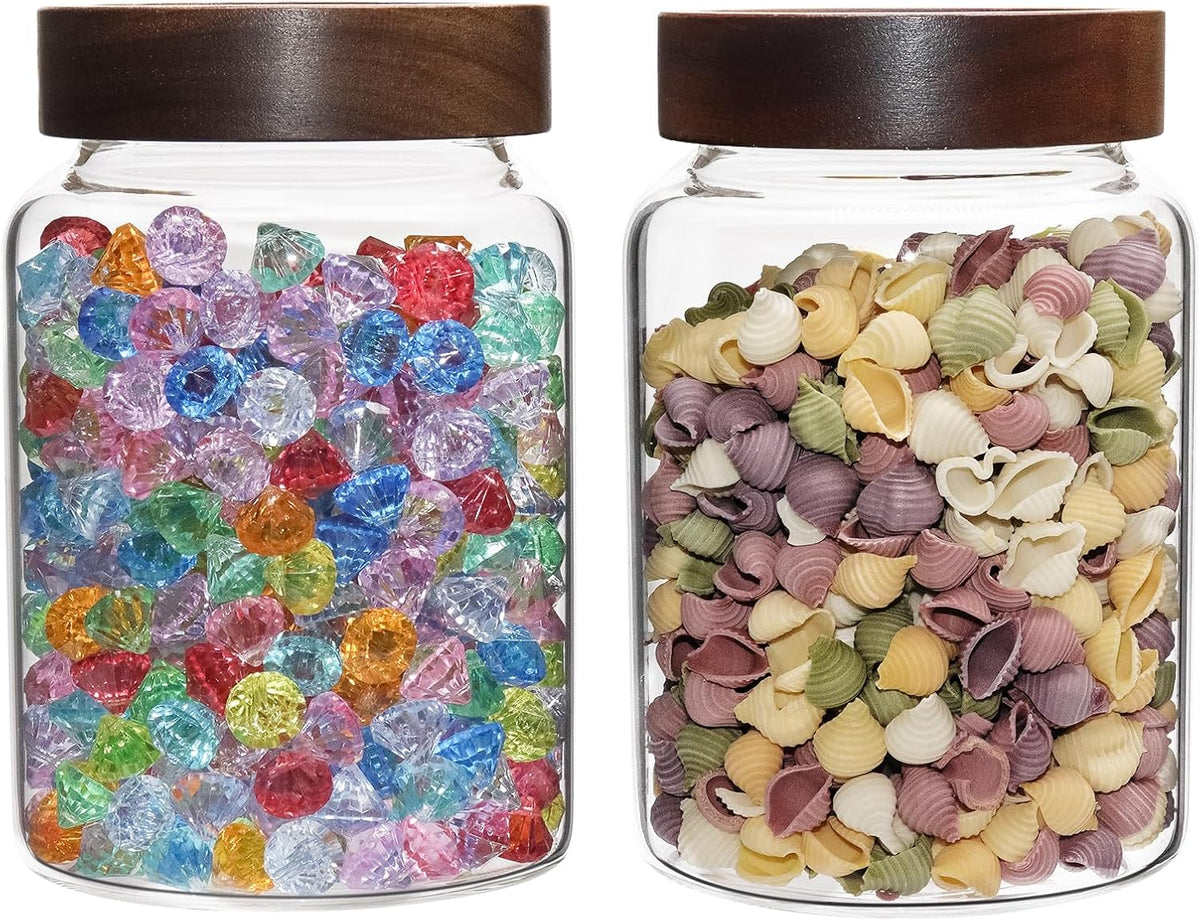 Glass Coffee Jars Spice Jar Round Storage Canister with Wooden Lid Clear Glass Food Jar for Pantry Sugar Tea Coffee Bean Spice Nuts Cookies Bath Salts (1200ml/40oz-2pack-A)