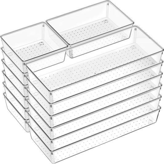Criusia 18 Pcs Large Size Clear Drawer Organizer Set, Acrylic Non Slip Non Cracking Kitchen Drawer Storage Tray Divider,