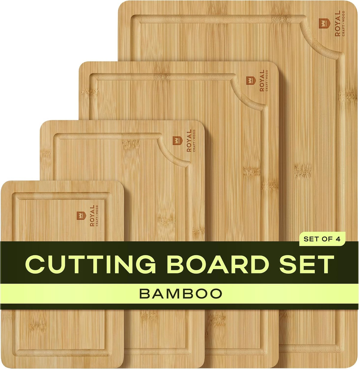ROYAL CRAFT WOOD Wooden Cutting Boards for Kitchen Meal Prep &amp; Serving - Bamboo Wood Serving Board Set with Deep Juice Groove Side Handles - Charcuterie &amp; Chopping Butcher Block for Meat