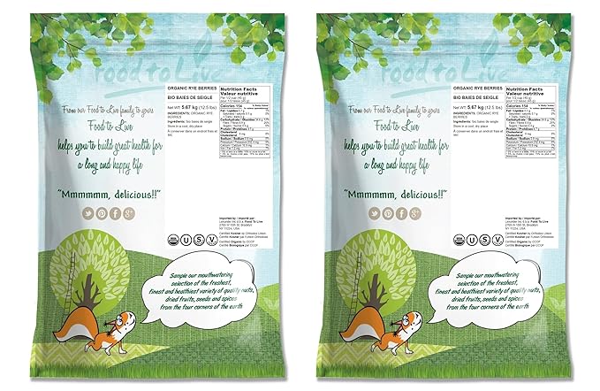 Food to Live Organic Rye Berries, 25 Pounds – Non-GMO, Kosher, Raw, Bulk Seeds, Product of the USA