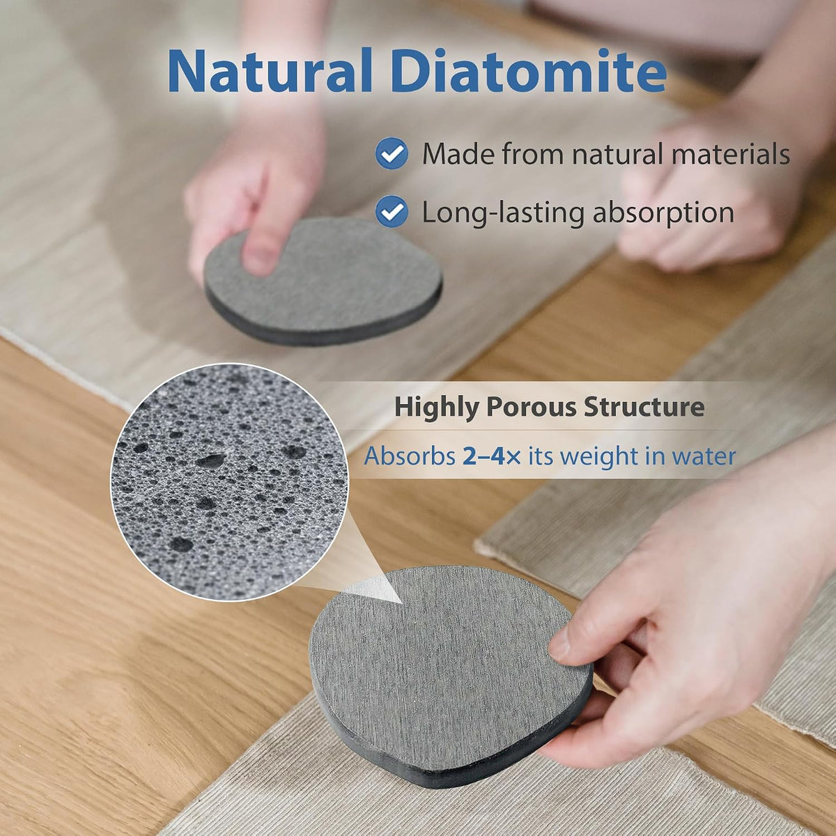 6 Pack Diatomite Absorbent Coasters for Drinks, Fast Drying Stone Coasters | XRzitky Diatomaceous Earth Instant Moisture Water Absorbing and Drying Coasters for Table Desk at Work, Dark Gray