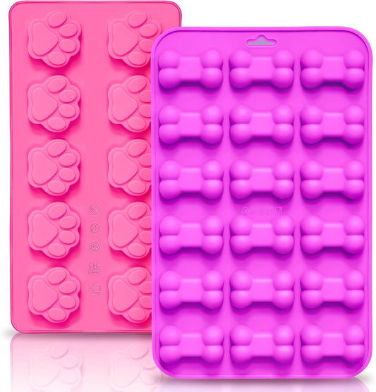 Anaeat Reusable Silicone Molds with Puppy Dog Paw and Bone Shaped, Flexible &amp; Non-Stick Ice Cube Tray, Candy and Chocolate Making Mold for Homemade Baking Dog Treats, Jelly, Biscuit &amp; Cupcake (2 Pack)