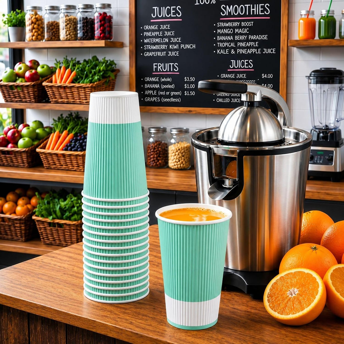 Restaurantware Ripple Wall Coffee Cup 500 Count 16 Ounce Insulated Hot Beverage Cup Disposable Non-Slip 16 Oz For Coffee Shops, Cafes, Bakeries, Light Green