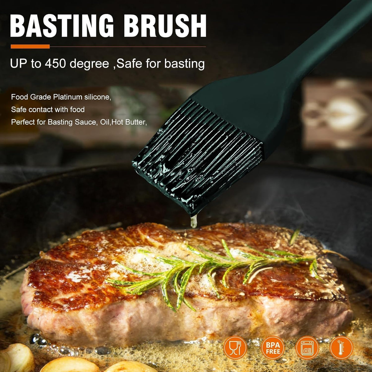 Walfos 600℉ Heat Resistasnt Basting Brush, BPA Free Silicone Pastry Brushes for Cooking, Spread Oil Butter Sauce for Baking Kitchen BBQ Grill, Dishwasher Safe, 2 Size (Large and Samll)