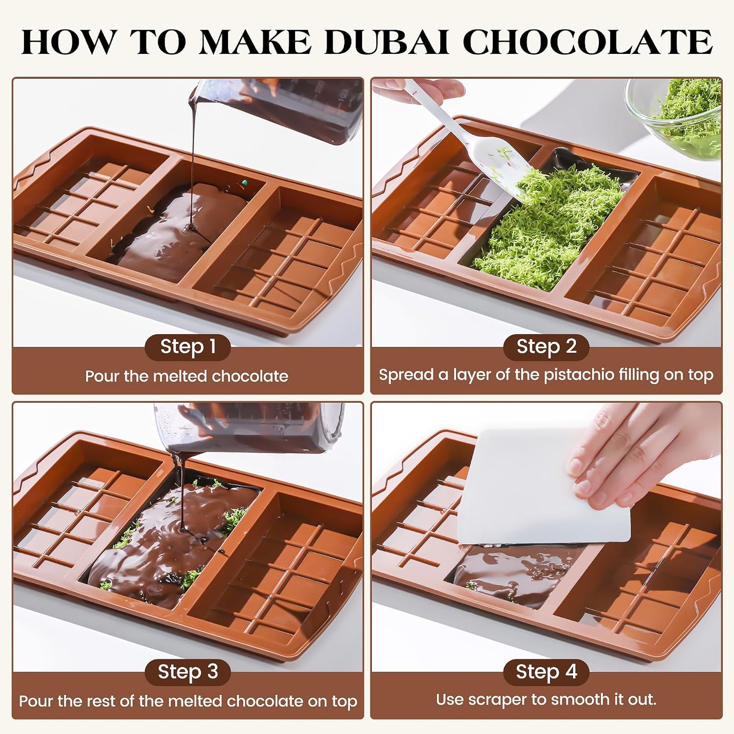 KASHME 2 Pcs Chocolate Bar Mold Deep Dubai 0.85 Inch Stuffed Chocolate Molds Silicone Large Break Apart Silicone Molds (10 Snap + 5 Snap）