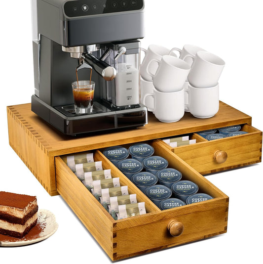 K Cup Storage Organizer,Wood Coffee Pod and Tea Bag Holder,Kcup Drawer Coffee Maker Stand,Home Kitchen Counter Holds Up to