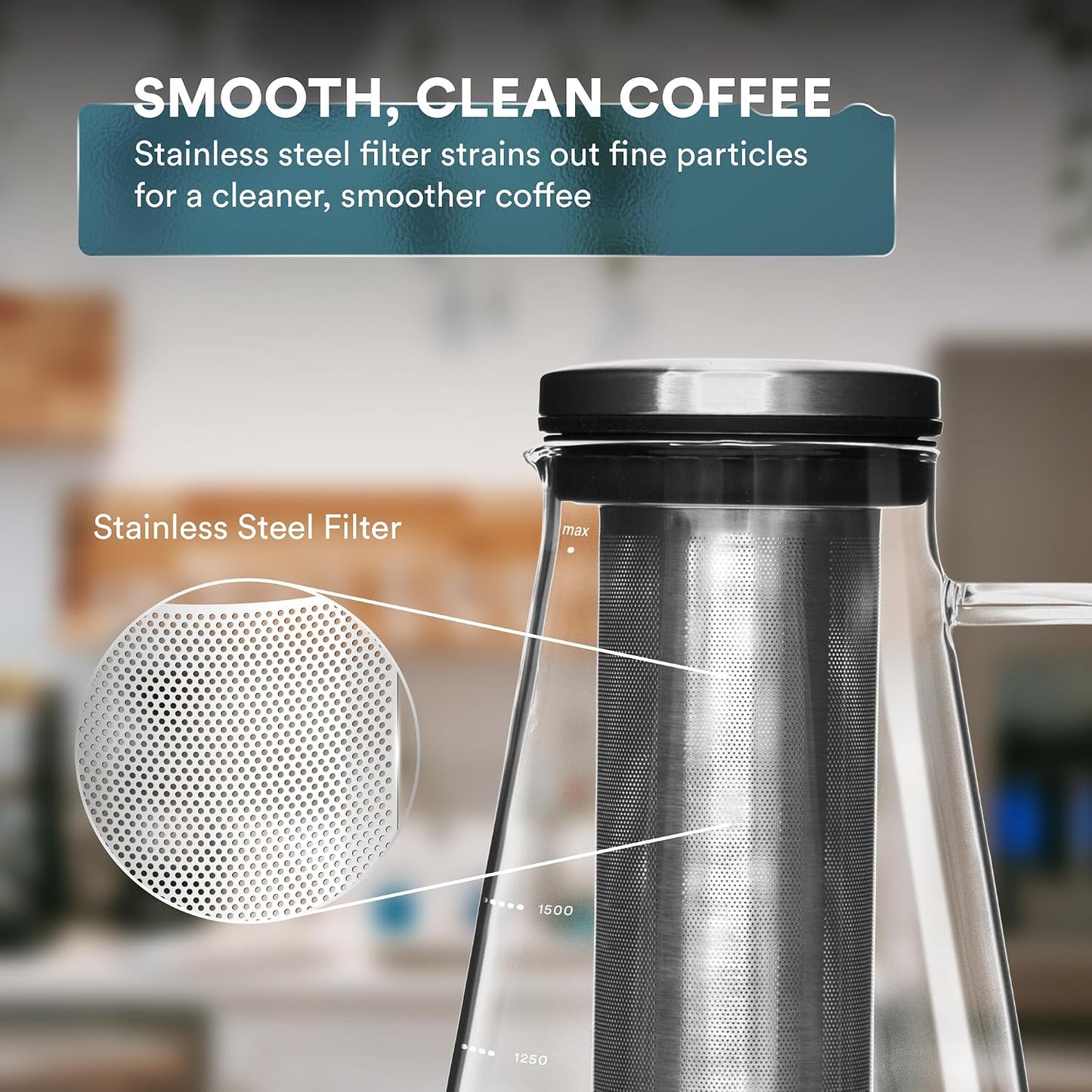 OVALWARE Airtight Cold Brew Coffee Maker with Tea Infuser &amp; Spout 1.5L/51oz | Borosilicate Cold Brew Coffee &amp; Iced Tea Maker with Removable Strainer &amp; Spout | Ideal for Home Baristas &amp; Tea Enthusiasts