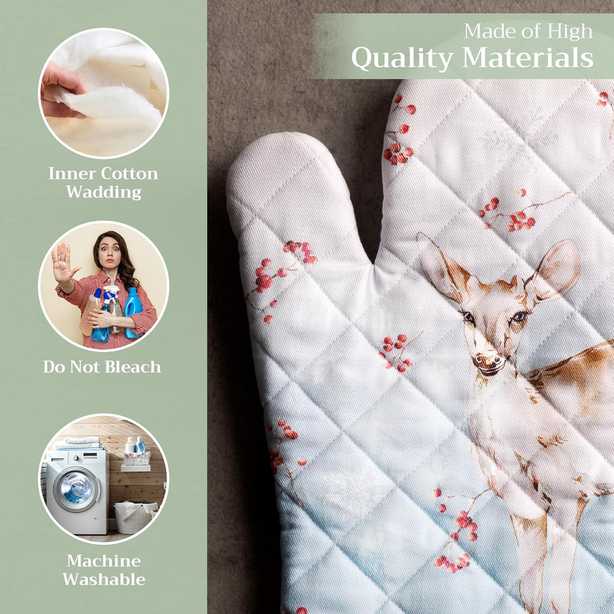 Maison d' Hermine Oven Gloves 100% Cotton Oven Mitt 7" x 13" with Loop Heat Resistant, BBQ, Cooking Gloves, Baking, Grilling, Kitchen, Handling Hot Pans (Pack of 1, Fairytale Forest)